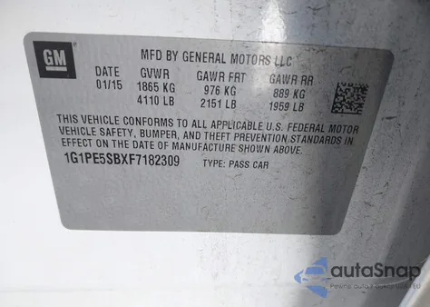 2015 Chevrolet Cruze Lt from USA, damaged, VIN 1G1PE5SBXF7182309